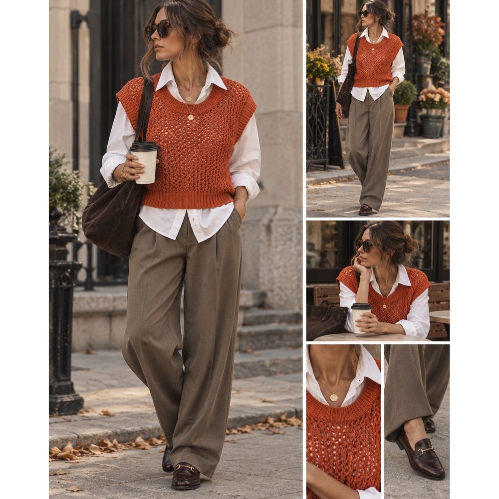 Madewell sweater vest cotton quality pumpkin orange office basics layering med